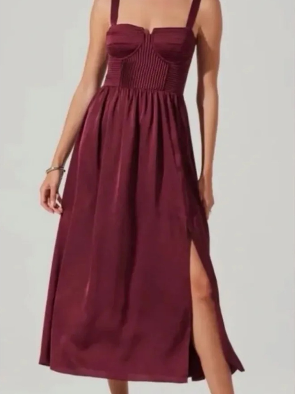 Astr Burgundy Midi Dress with Bustier and Side Slit